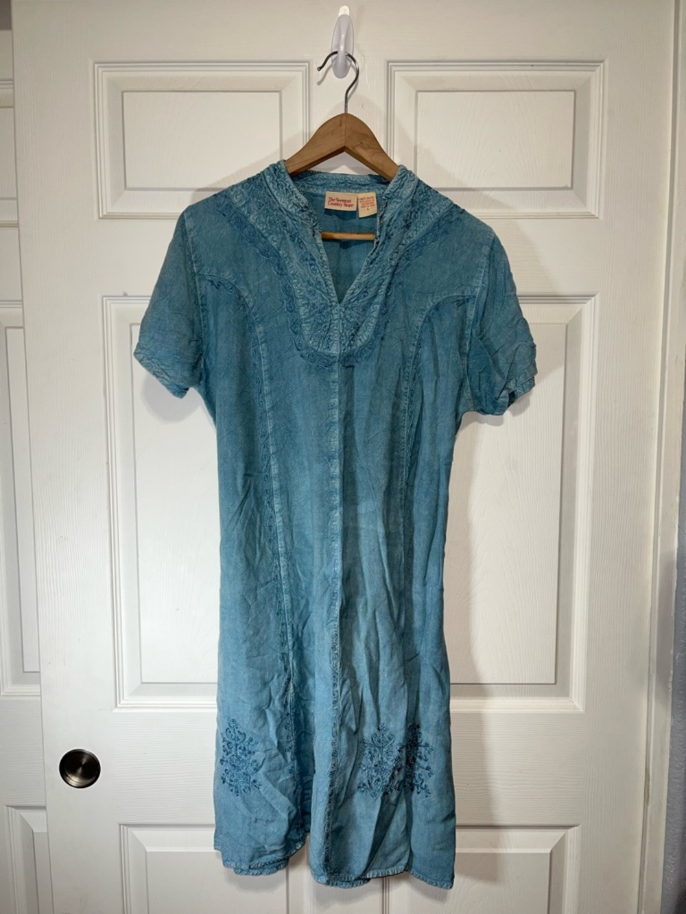 Light Blue Embroidered Short-Sleeve Mini Dress